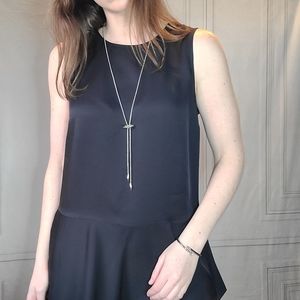 Theory Peplum Navy Silk Tank Blouse